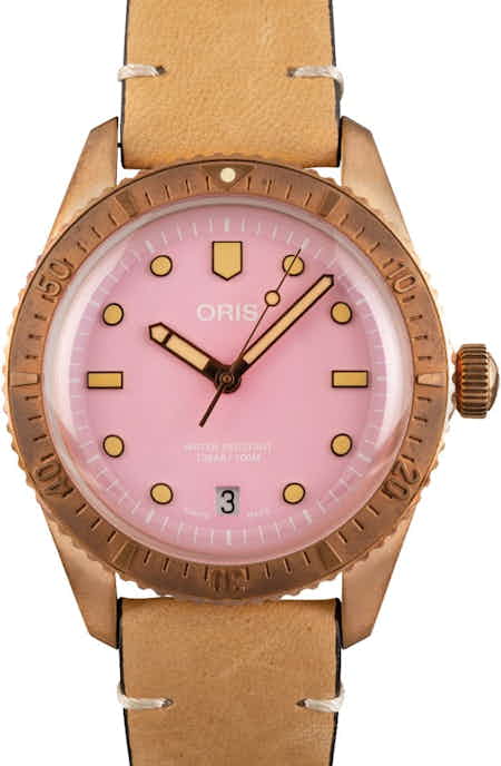 Oris Divers Sixty-Five Bronze Pink Dial & Leather Strap
