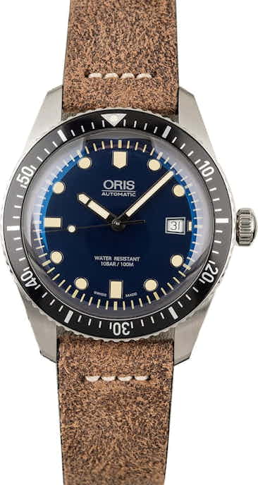 Oris Divers Sixty-Five Blue Dial Leather Strap