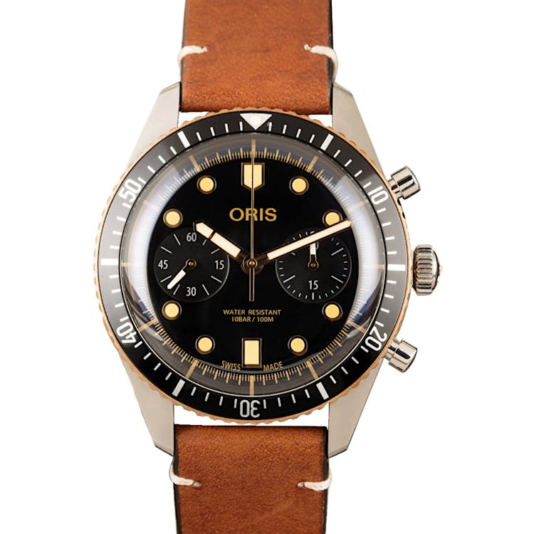 Oris Divers Sixty-Five Chronograph Black Dial & Leather Strap